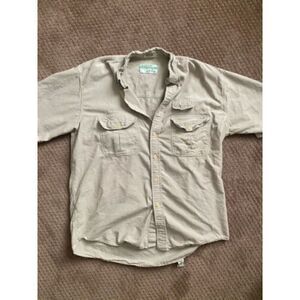Orvis Buzz Off Beige 100% Cotton Short Sleeve Button Down Men's L